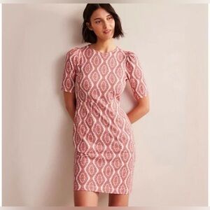 Boden Red White Floral Geometric Cotton Shift Dress Petite US 4P Short Sleeve